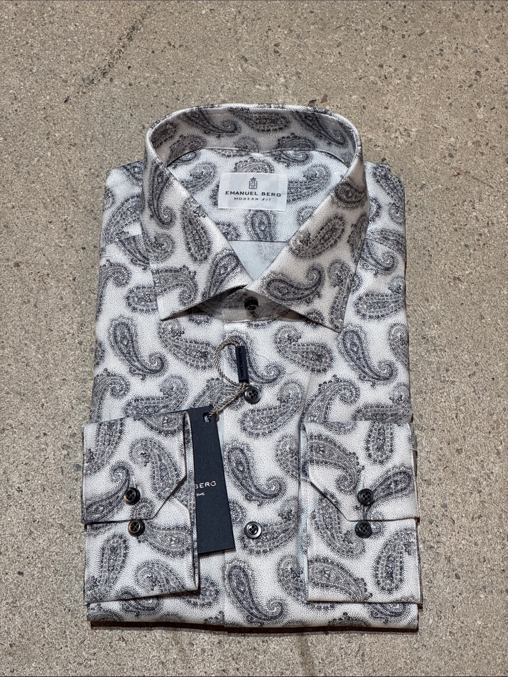 Emanuel Berg White Paisley Long-Sleeve Dress Shirt